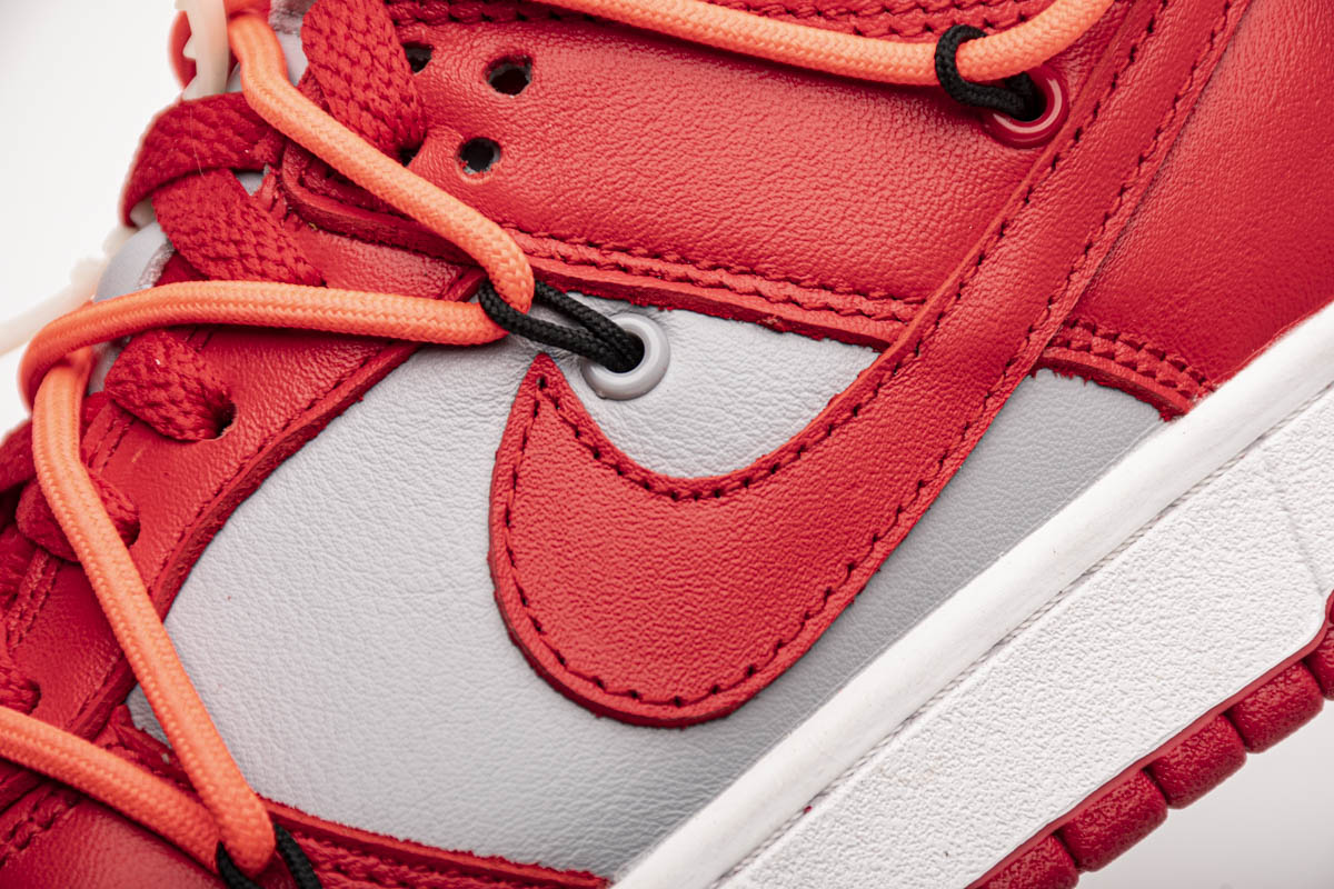 Off-White x Nike SB Dunk Low University Red Wolf Grey - CT0856-600