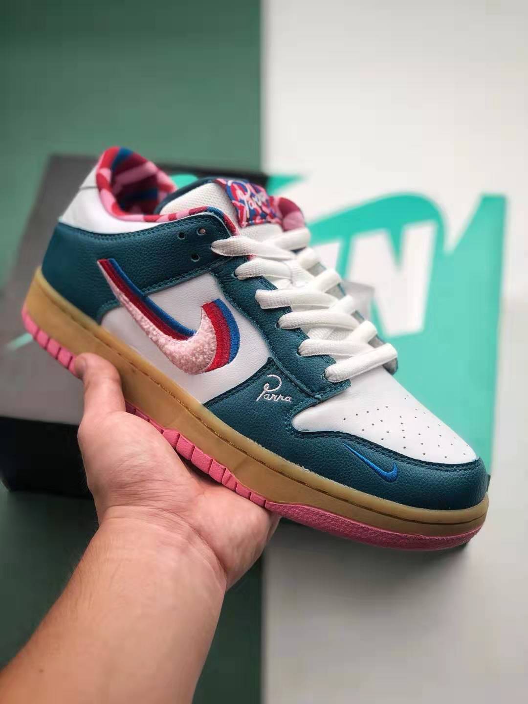 Parra x Nike SB Dunk Low: White/Dark Green/Red CN4504-105 Limited Edition!