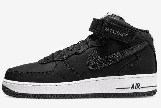 Stussy x Nike Air Force 1 Mid 'Black Luxe Leather' - Black/White DJ7840-001