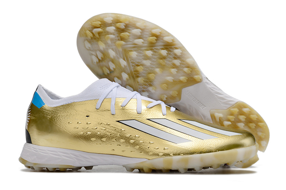 Adidas X Speedportal Messi.1 Turf Leyenda - Gold Metallic White Pulse Blue | High-performance Soccer Shoes