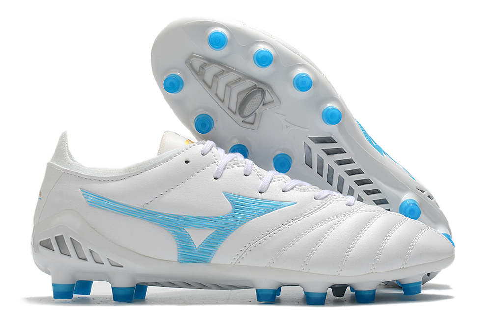 Mizuno Morelia Neo 3 FG Football Boots, White Blue | High-performance footwear for soccer players